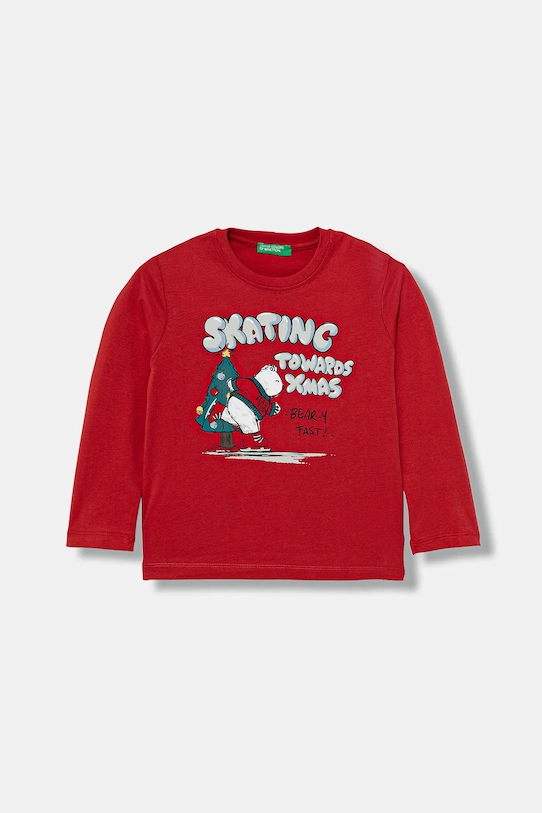 United Colors of Benetton longsleeve bawełniany dziecięcy nadruk czerwony 3ATNG10KU.P.Seasonal