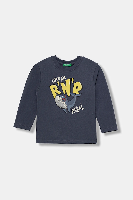United Colors of Benetton longsleeve bawełniany dziecięcy nadruk granatowy 3ATNG10KU.P.Seasonal