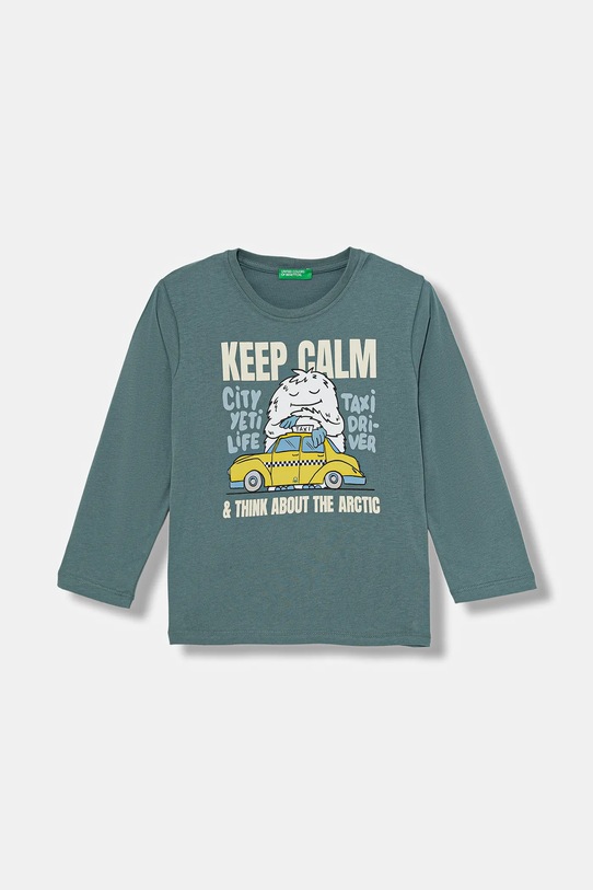 United Colors of Benetton longsleeve bawełniany dziecięcy nadruk zielony 3ATNG10KU.P.Seasonal