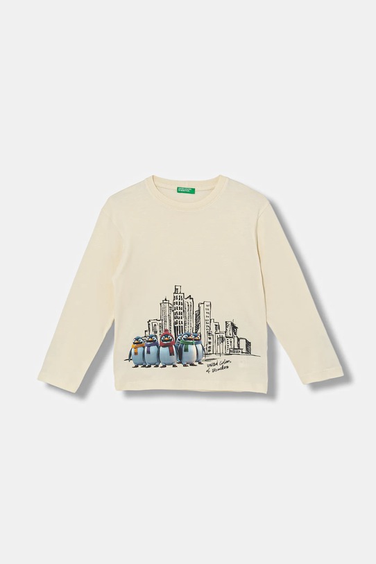 United Colors of Benetton longsleeve bawełniany dziecięcy nadruk beżowy 3ATNG10KV.P.Seasonal