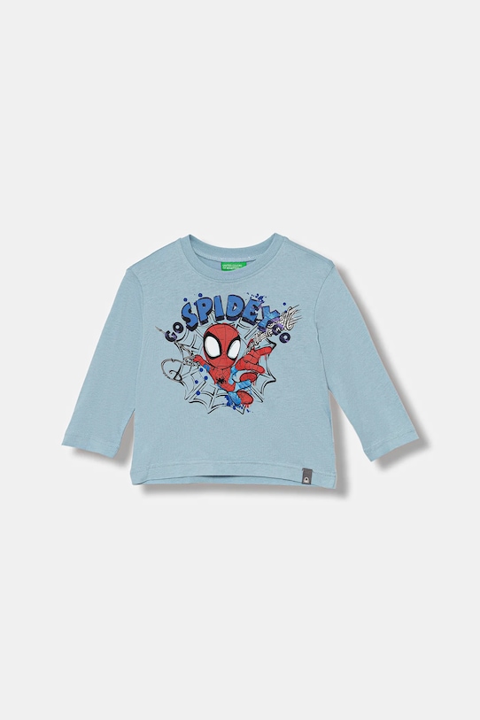 Otroška bombažna majica z dolgimi rokavi United Colors of Benetton Okrogel modra 3ATNG10L6.P.Seasonal