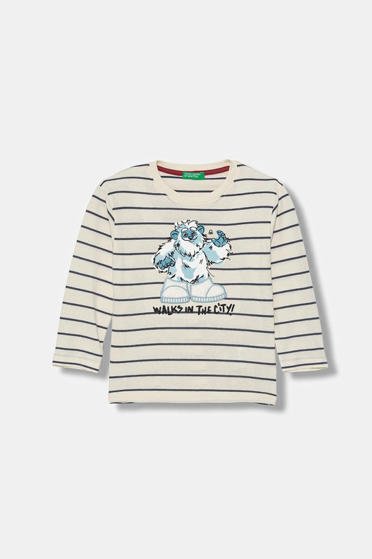 United Colors of Benetton longsleeve bawełniany dziecięcy nadruk beżowy 3XVJG10KW.P.Seasonal