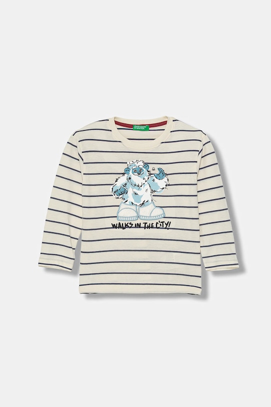 Детска блуза с дълги ръкави United Colors of Benetton надпис бежов 3XVJG10KW.P.Seasonal