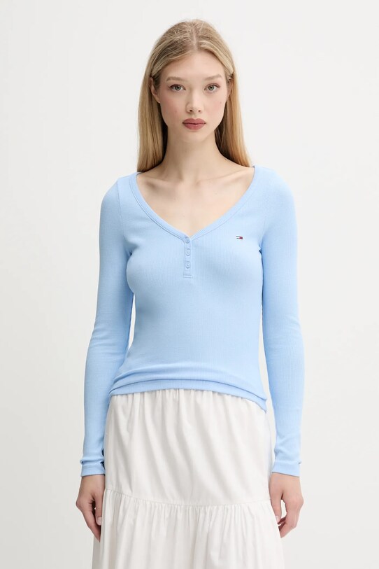 Tommy Jeans hosszú ujjú V-nyakú kék DW0DW20903