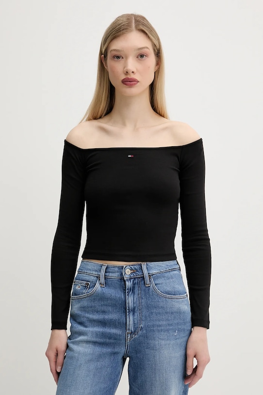 Лонгслів Tommy Jeans slim чорний DW0DW20919
