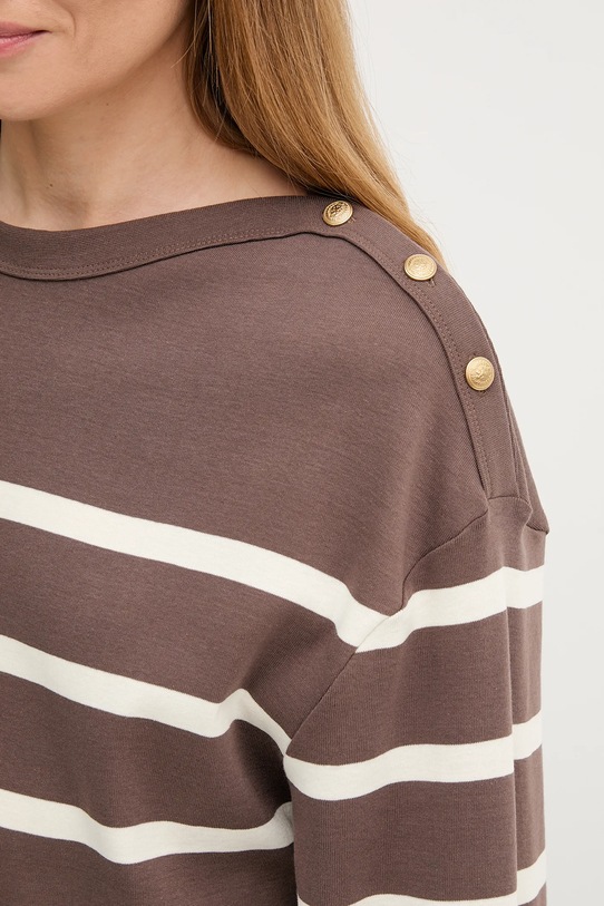Βαμβακερή μπλούζα με μακριά μανίκια Tommy Hilfiger WW0WW45760 καφέ