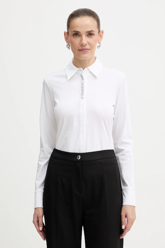 Bavlněná košile Karl Lagerfeld ELONGATED LOGO potisk bílá A3W17103