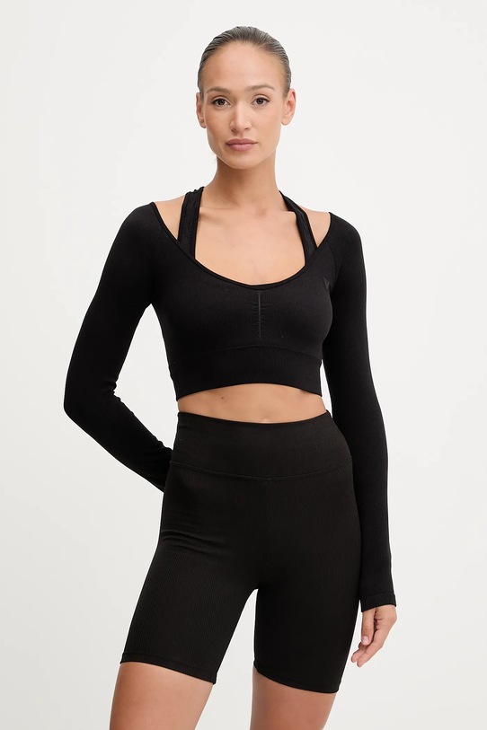 Majica dugih rukava Guess PEONY slim crna V5YP06.Z3OA0