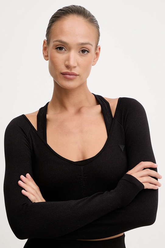 Majica dugih rukava Guess PEONY crna V5YP06.Z3OA0