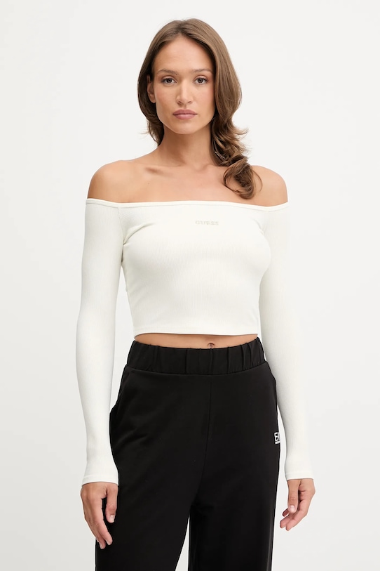 Tričko s dlouhým rukávem Guess CARLA slim smetanová V5YP07.K8RT2