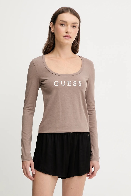 Guess longsleeve NEW CARRIE z elastanem brązowy O5RI00.KBBU1
