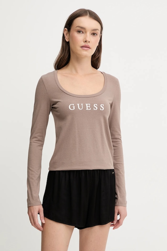 Guess longsleeve NEW CARRIE z elastanem brązowy O5RI00.KBBU1