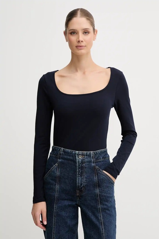 Tričko s dlouhým rukávem United Colors of Benetton slim námořnická modř 3FJHD10AQ