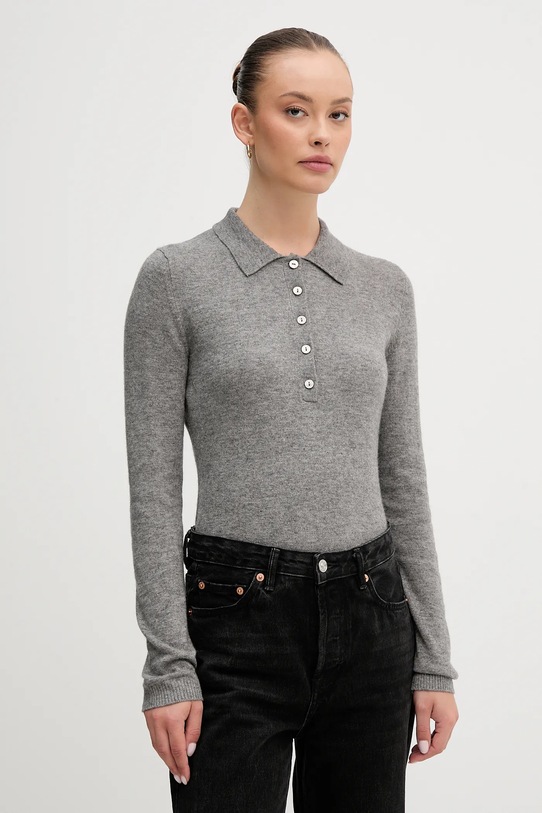 United Colors of Benetton sweter z dodatkiem wełny okrągły szary 102HD301H
