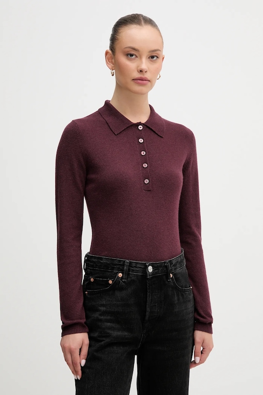 United Colors of Benetton sweter z dodatkiem wełny okrągły bordowy 102HD301H