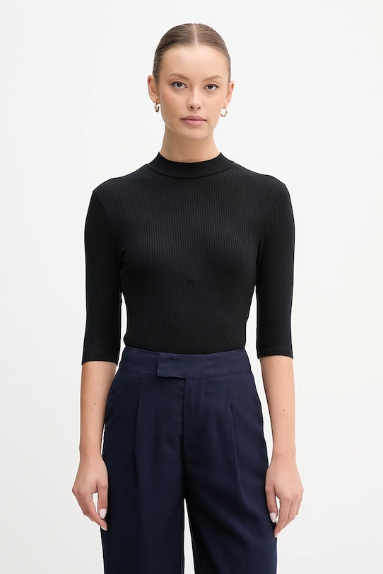 United Colors of Benetton t-shirt z elastanem czarny 36K8D201B