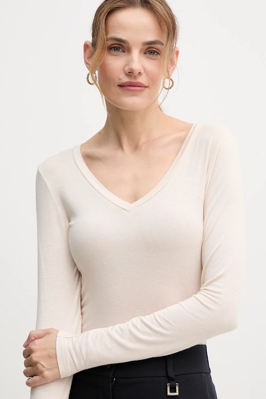 United Colors of Benetton longsleeve z domieszką kaszmiru beżowy 3LRU3M076