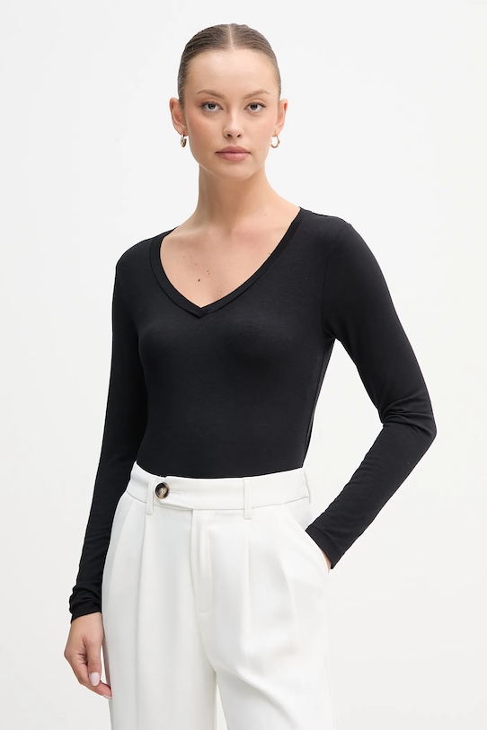 United Colors of Benetton longsleeve din amestec de cașmir uni negru 3LRU3M076