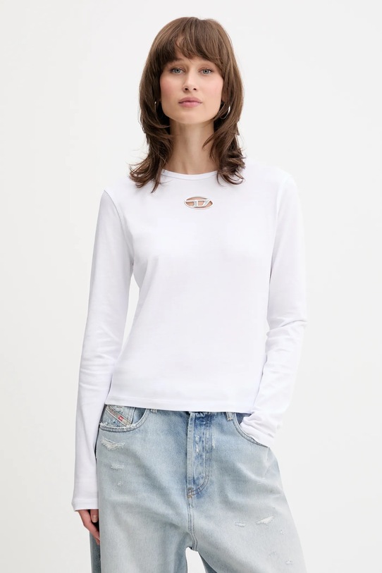 Diesel longsleeve bawełniany T-UNCUTIE-LONG-LS-OD regular biały A19438.0CLBR