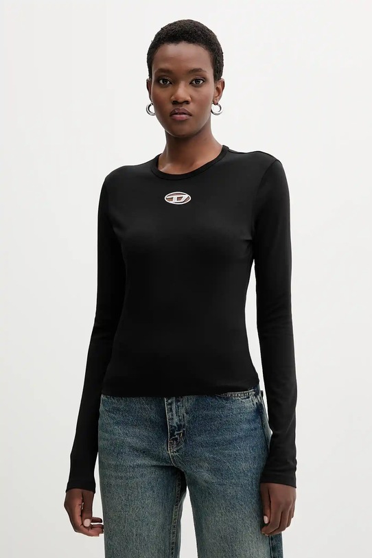 Diesel longsleeve din bumbac T-UNCUTIE-LONG-LS-OD imprimeu negru A19438.0CLBR