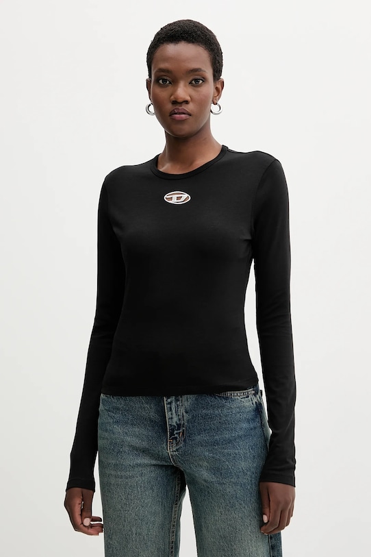 Bavlnené tričko s dlhým rukávom Diesel T-UNCUTIE-LONG-LS-OD nášivka čierna A19438.0CLBR