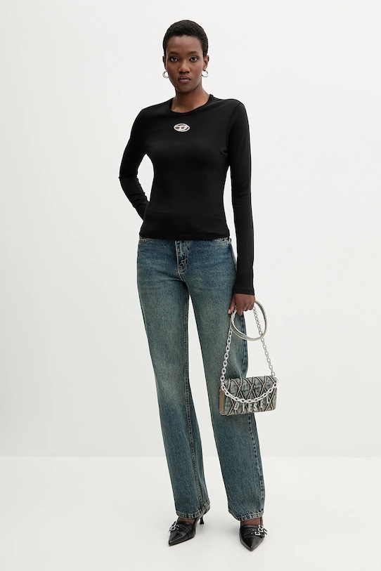 Bavlnené tričko s dlhým rukávom Diesel T-UNCUTIE-LONG-LS-OD A19438.0CLBR čierna AW25