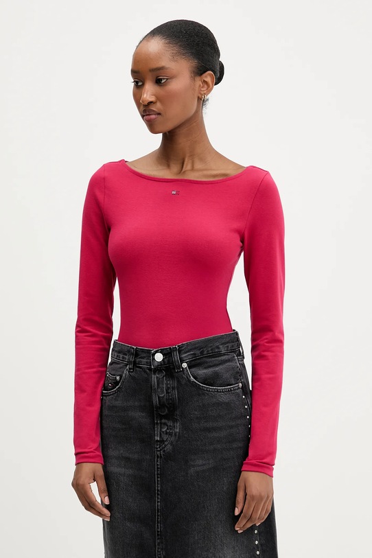 Tommy Jeans longsleeve z elastanem różowy DW0DW21548