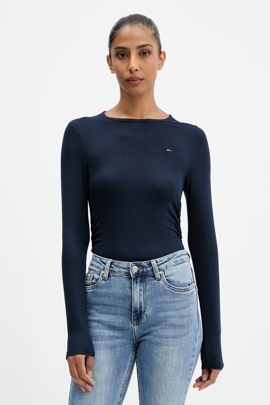 Tommy Jeans longsleeve z elastanem granatowy DW0DW21568