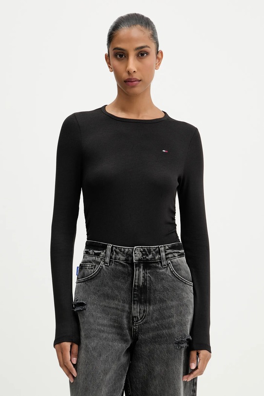 Μακρυμάνικο Tommy Jeans slim μαύρο DW0DW21568
