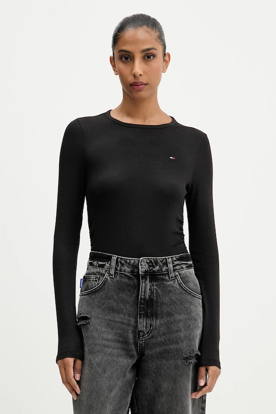 Tommy Jeans longsleeve uni negru DW0DW21568