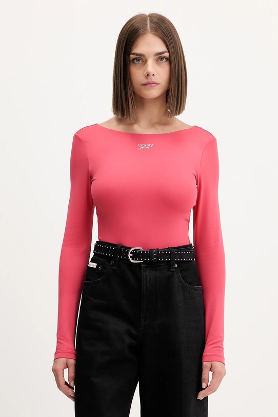 Tommy Jeans body z elastanem różowy DW0DW21574