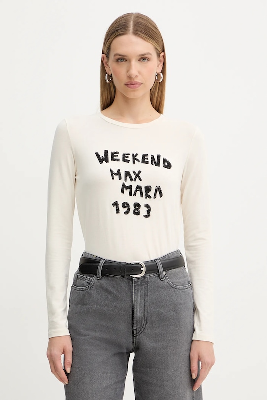 Weekend Max Mara longsleeve RENOIR z elastanem beżowy 2525946032600