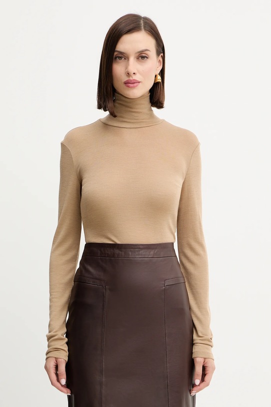 Tričko s dlhým rukávom s prímesou vlny Weekend Max Mara TESEO slim zelená 2525946052600