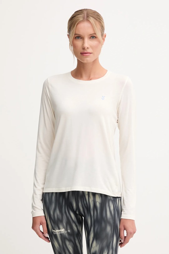 Hummel longsleeve do jogi z elastanem beżowy 230449