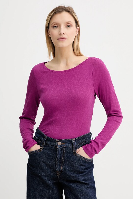 Bavlněné tričko s dlouhým rukávem Marc O'Polo hladký růžová 506226152199