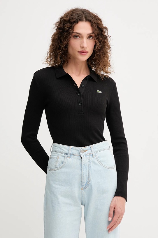 Pamučna majica dugih rukava Lacoste slim crna DF5281