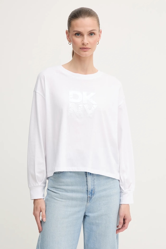 Dkny longsleeve din bumbac imprimeu alb DJ5T1488