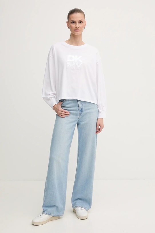 Памучна блуза с дълги ръкави Dkny DJ5T1488 бял AW25