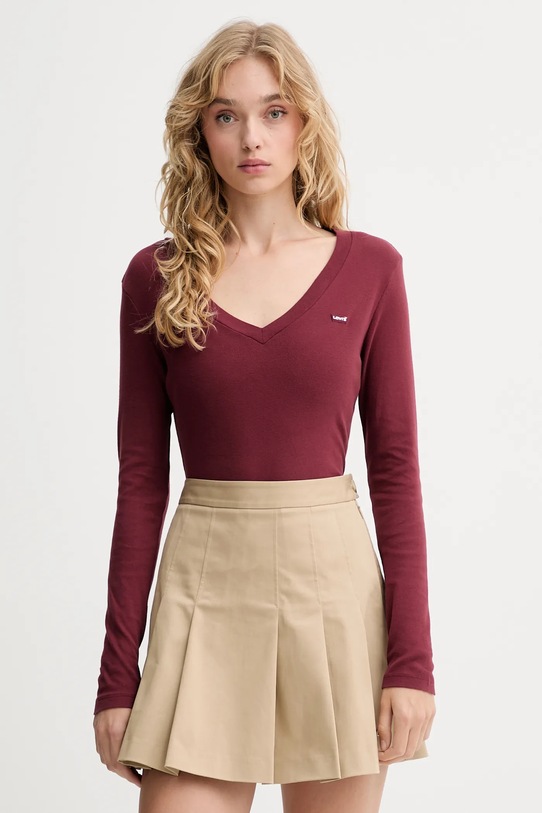 Bavlnené tričko s dlhým rukávom Levi's slim burgundské A9330.0013