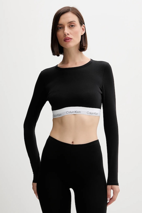 Tričko s dlhým rukávom Calvin Klein Underwear jemný vzor čierna LV00QF8600