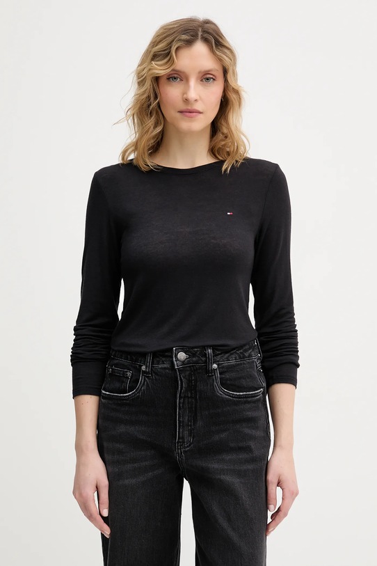 Πουκάμισο μακρυμάνικο με μείγμα κασμίρ Tommy Hilfiger με ελαστάν μαύρο UW0UW06237