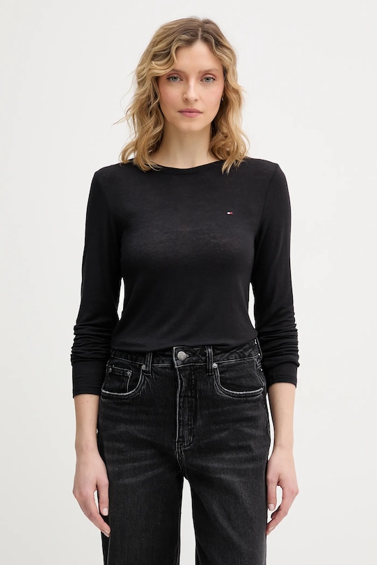 Tommy Hilfiger longsleeve z domieszką kaszmiru z elastanem czarny UW0UW06237