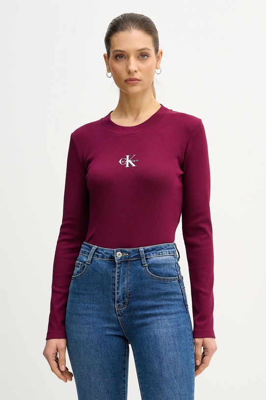 Calvin Klein Jeans longsleeve z elastanem fioletowy LV047A803G