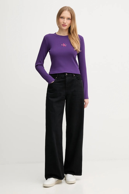 Tričko s dlouhým rukávem Calvin Klein Jeans LV047A803G fialová AW25