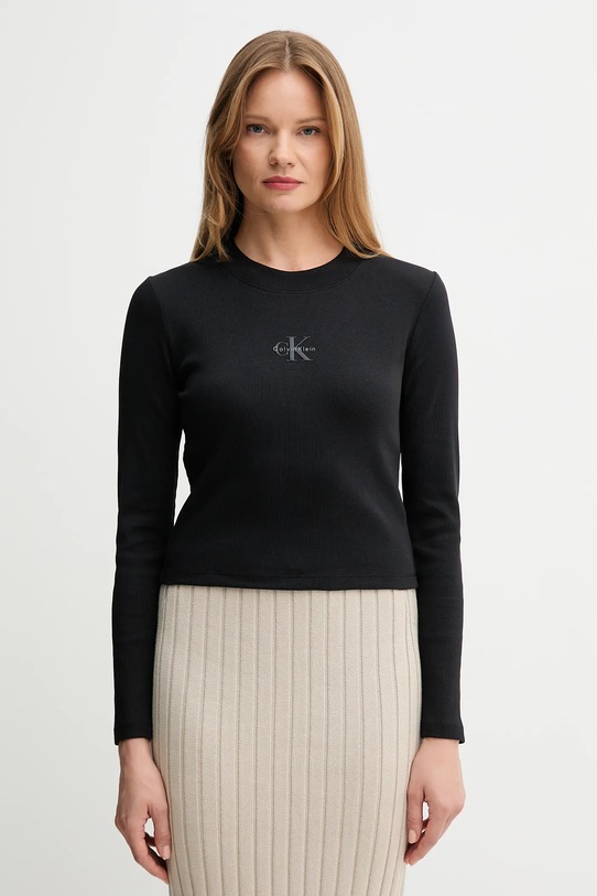 Блуза с дълги ръкави Calvin Klein Jeans стандартна черен LV047A803G