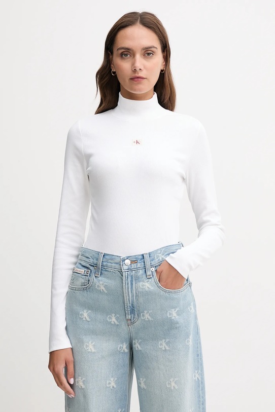 Calvin Klein Jeans longsleeve z elastanem biały LV047D203G