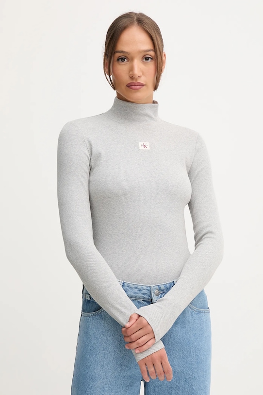 Calvin Klein Jeans longsleeve z elastanem szary LV047D203G