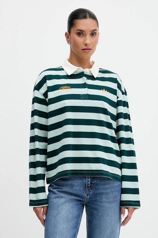 Ρούχα Βαμβακερή μπλούζα με μακριά μανίκια adidas Originals LS GFX POLO KF2326 πράσινο