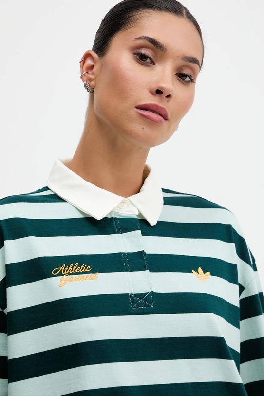 Βαμβακερή μπλούζα με μακριά μανίκια adidas Originals LS GFX POLO πράσινο KF2326