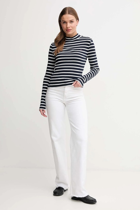 Bavlnené tričko s dlhým rukávom Tommy Hilfiger tmavomodrá WW0WW47307